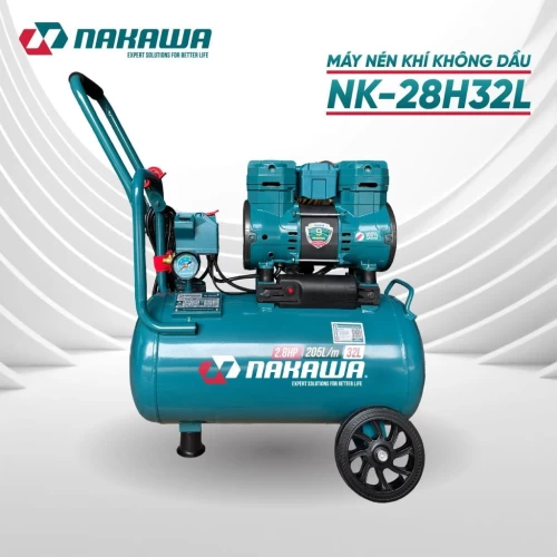 Máy nén khí không dầu, tốc nhanh, siêu êm Nakawa NK-28H32L - 32 lít